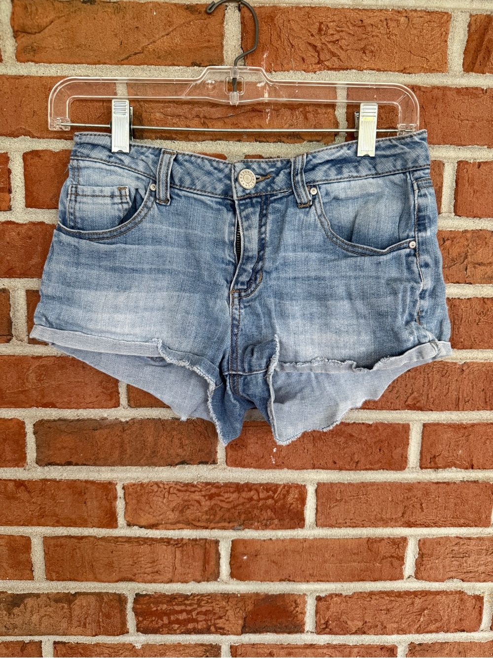 refuge Light Blue Distressed Denim Cutoff Shorts